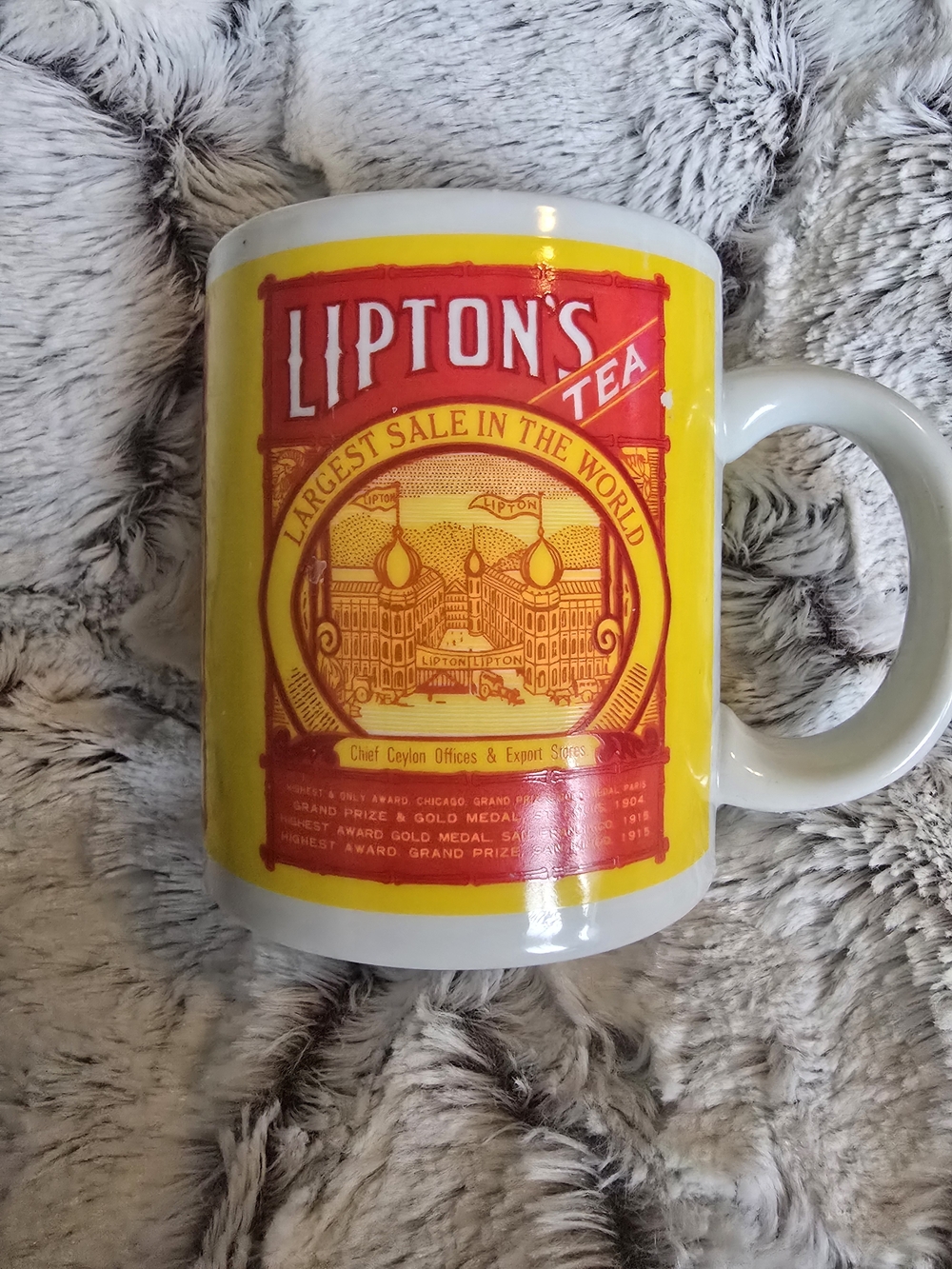 Vintage Lipton Tea Yellow and Red Logo Advertising Ceramic Mug